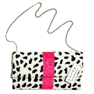 Moyna Hand-Beaded Leopard Clutch with Chain Strap